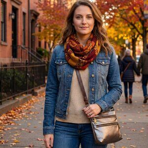 ✨ Fossil Metallic Leather Crossbody Bag Silver Multi-Zip Y2K 🖤